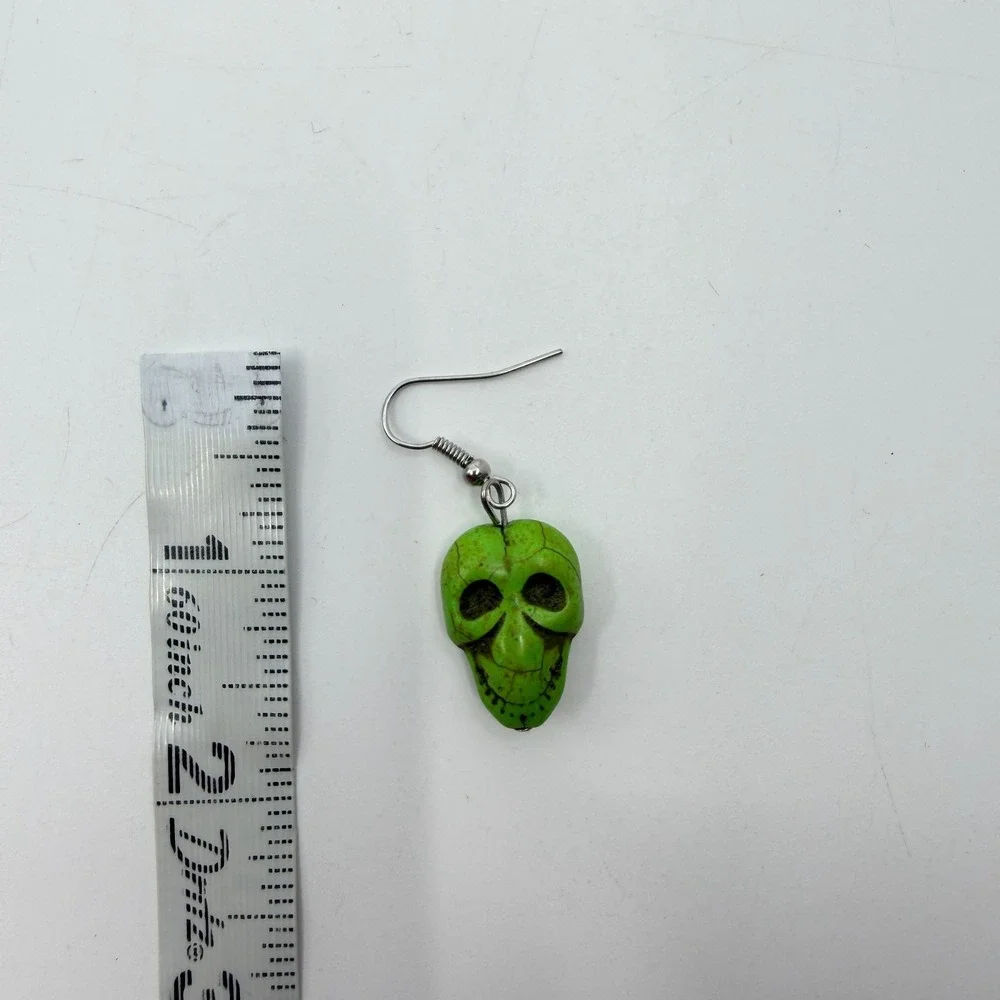 Green Skull Dangle Earrings Gothic Punk Halloween Festival Statement Gift Pair
